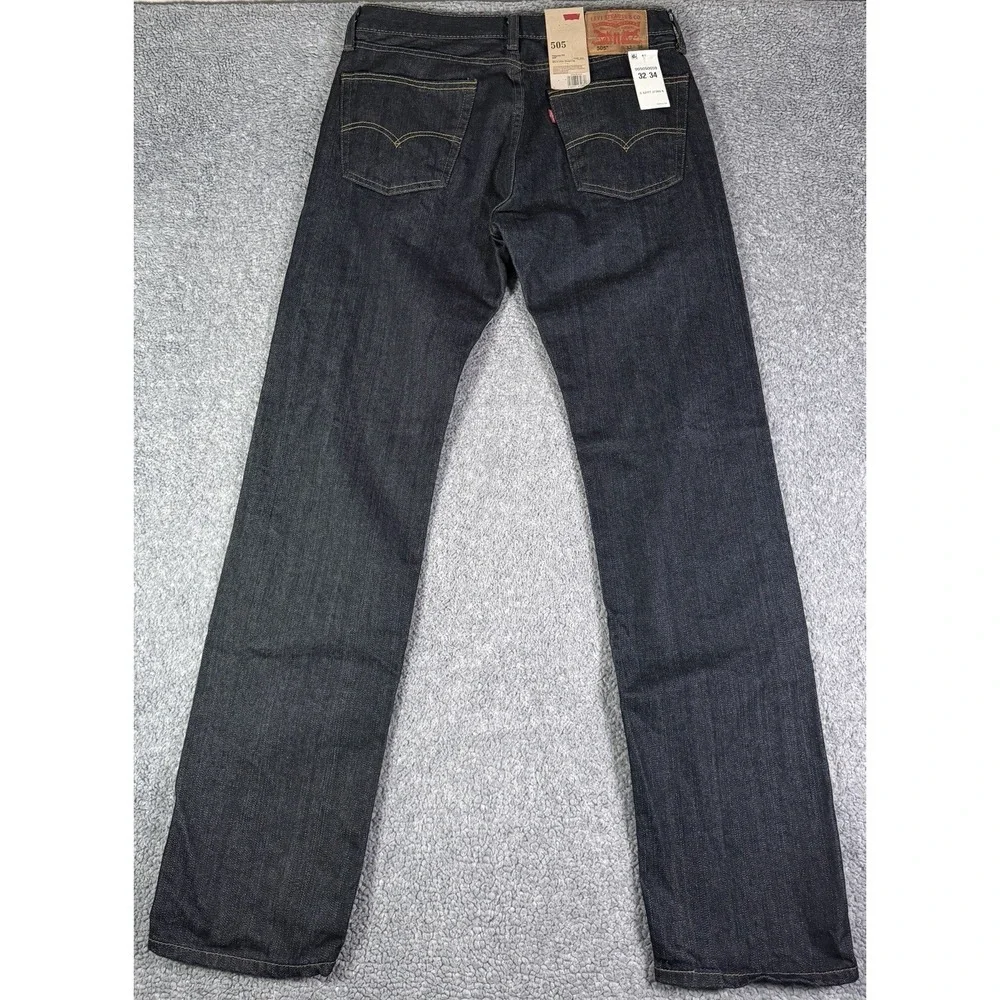 NWT Levi's Men's 505 Regular Fit Jeans Tumbled Rigid 32x34 Dark Wash Indigo